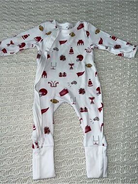 Nola tawk White Football Print Baby Footie One-Piece
